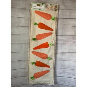 House & Garden Easter Carrot Table Runner Green Ribbon Leaves 14x48
